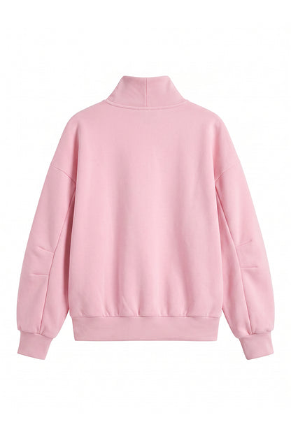 Unisex Fall Solid Fleece Loose Mock Neck Sweatshirt