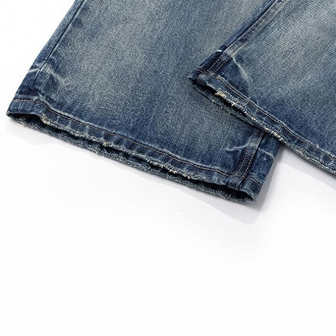 Men's Spring Vintage Blue Cat Whisker Wide-Leg Denim Jeans