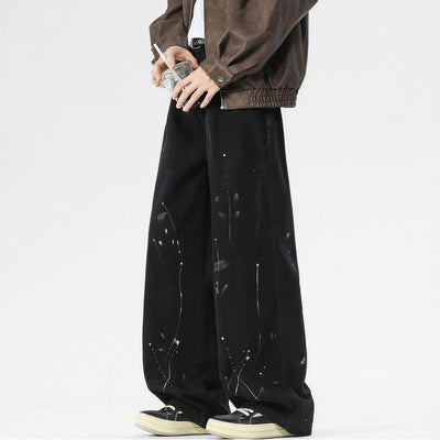 Men's Spring Splash Ink Washed Baggy Wide Leg Denim Jeans