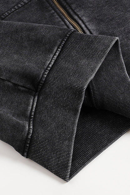Men's Fall Winter Vintage Washed Zip-Up Pocket Hoodie