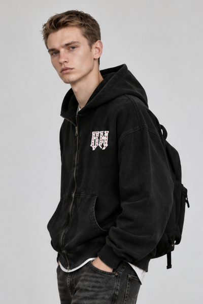 Men Fall Clothing Vintage Gothic Rhinestone Zip Up Hoodie