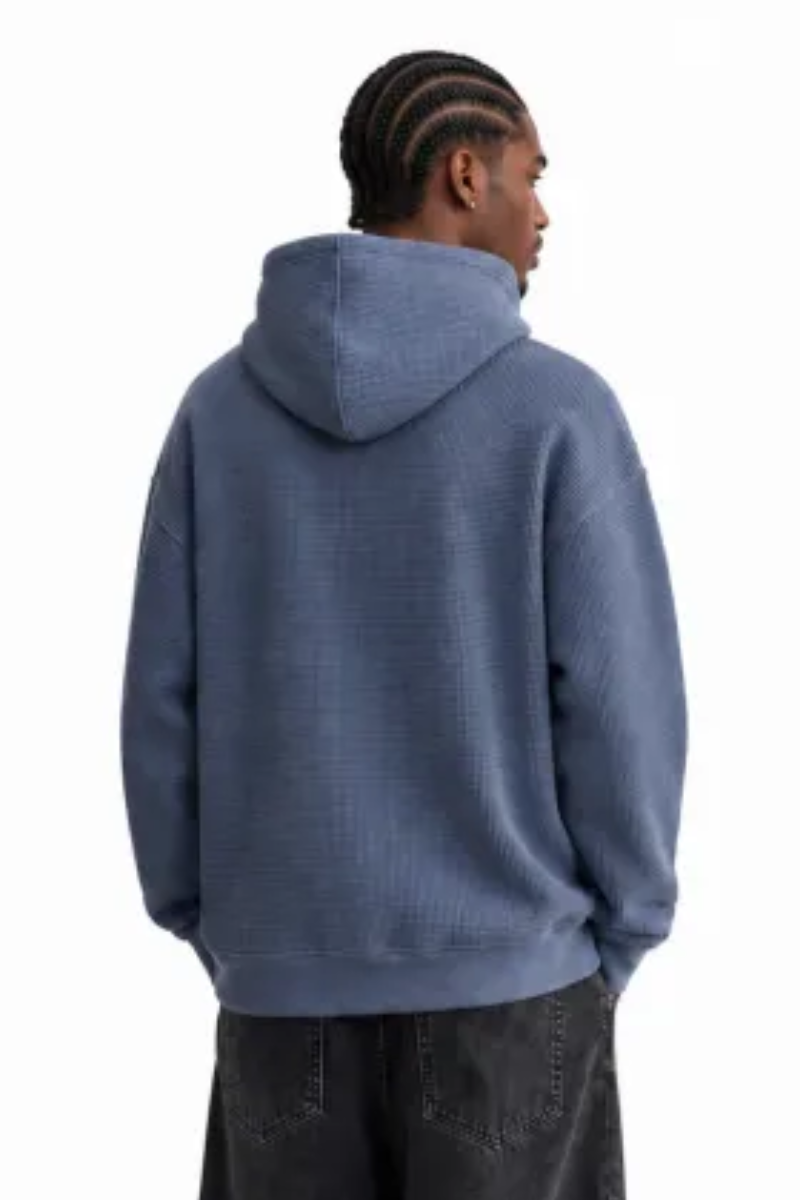 Men's Fall Waffle-Texture Drop-Shoulder Pullover Hoodie