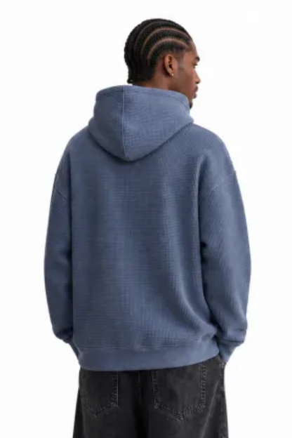 Men's Fall Waffle-Texture Drop-Shoulder Pullover Hoodie