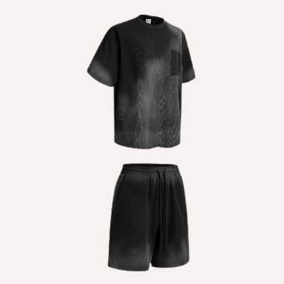 Men's Summer Lightweight Washed Raw Edge Tee & Shorts Set
