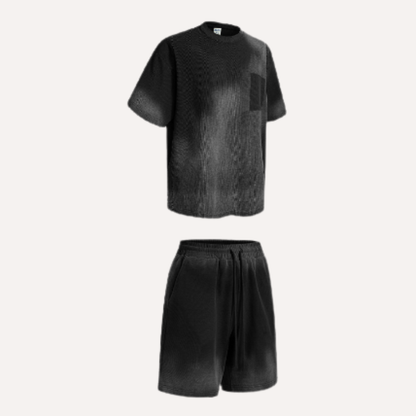 Men's Summer Lightweight Washed Raw Edge Tee & Shorts Set
