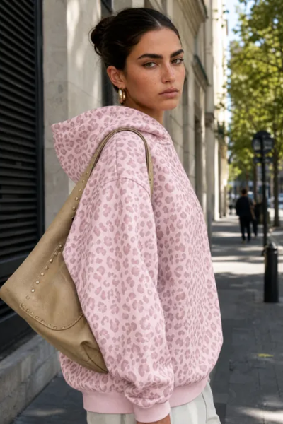 Women Fall Clothing Leopard Print Oversized Hoodie
