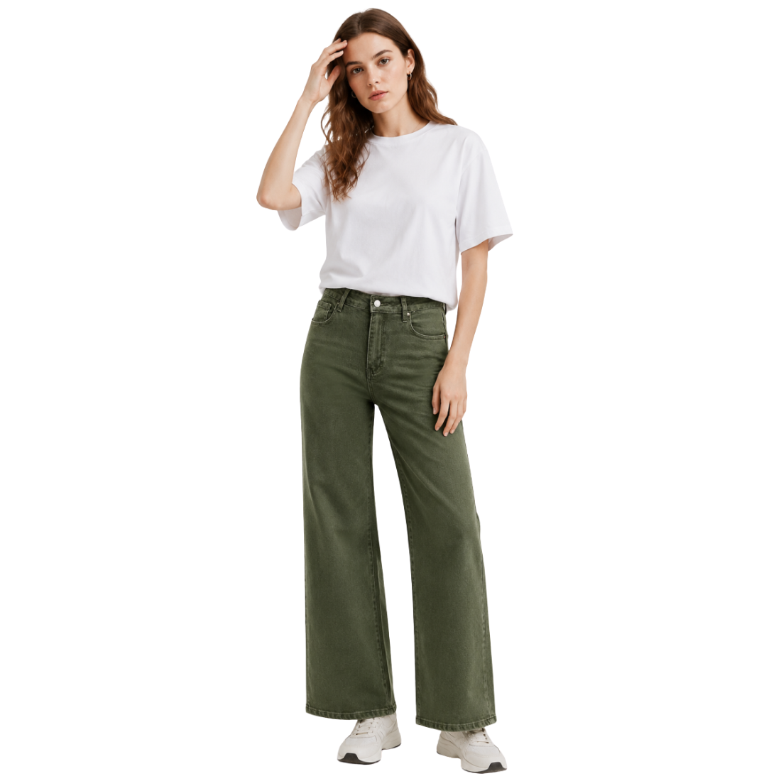 Women's high-waisted stretch loose straight-leg jeans