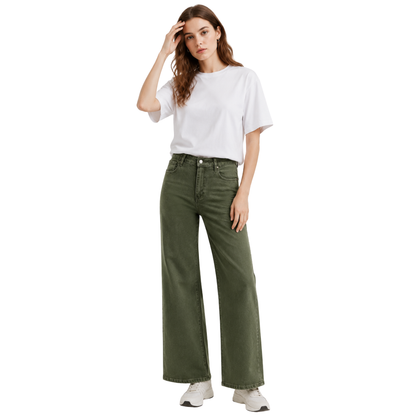 Women's high-waisted stretch loose straight-leg jeans