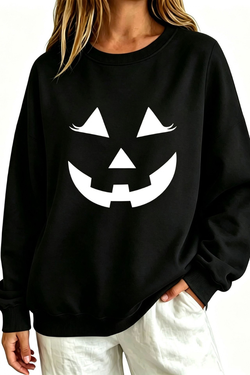 Women Fall Clothing Halloween Pumpkin Face Sweatshirt
