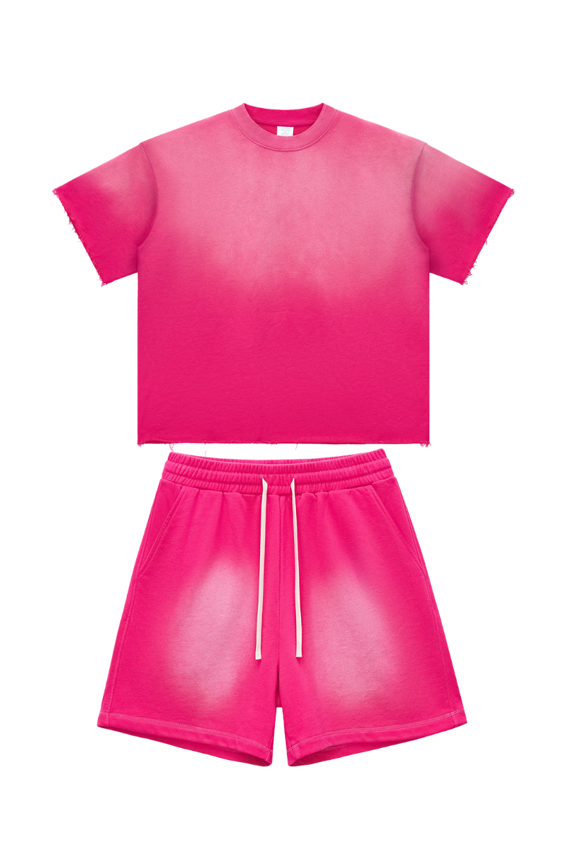 Men's American Washed Spray Bright Tee & Shorts Set