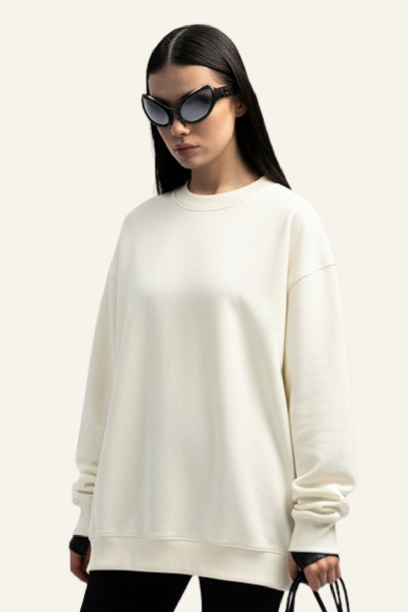 Women's Drop Shoulder Fleece Lined Solid Sweatshirt.
