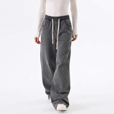 Women's Drawstring Waist Wide Leg Jeans