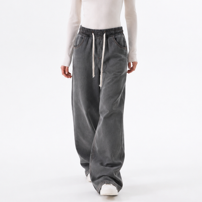 Women's Drawstring Waist Wide Leg Jeans