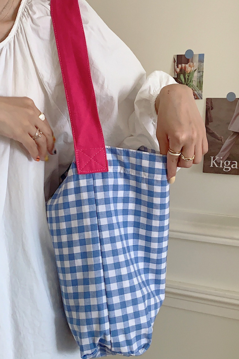 Women Fall Plaid Cotton Large Capacity Shoulder Tote Bag