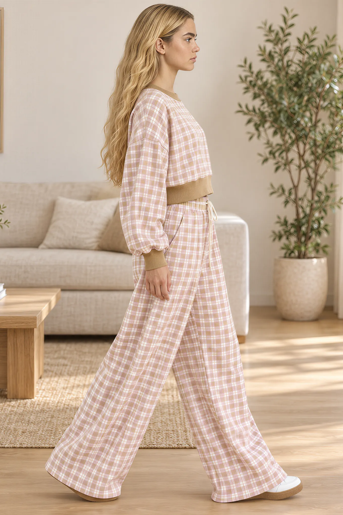 Women's Fall Polka Dot Colorblock Loose Two Piece Set