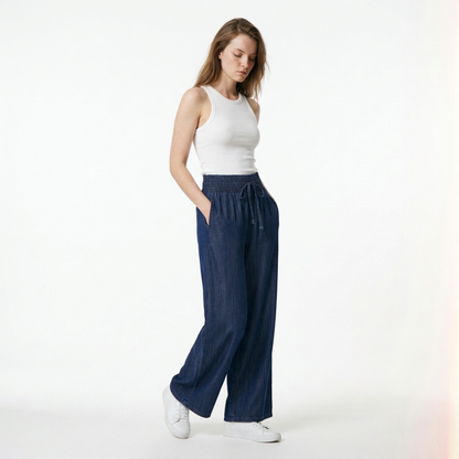 Women's High Waist Drawstring Wide Leg Jeans