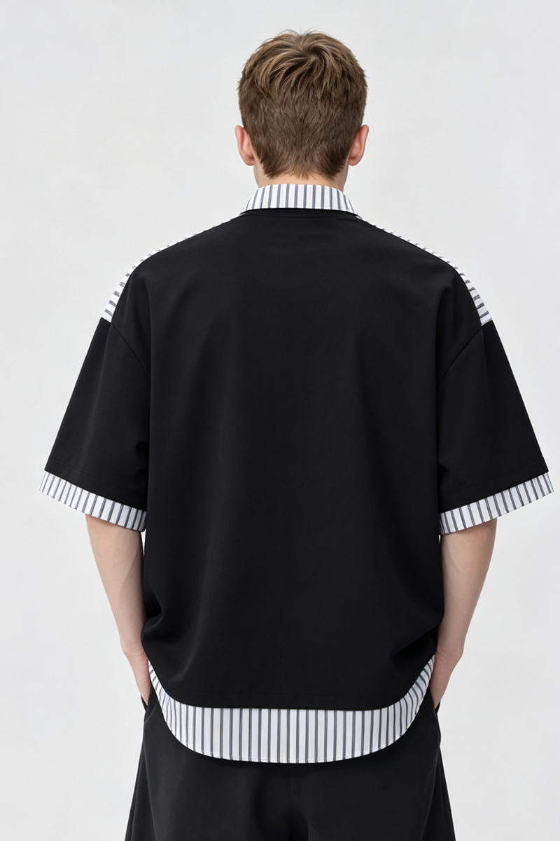 Men's Summer Layered Stripe-Spliced Short-Sleeve T-Shirt
