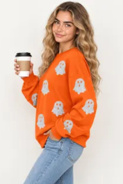 Women Fall Clothing Halloween Glitter Ghost Sweatshirt