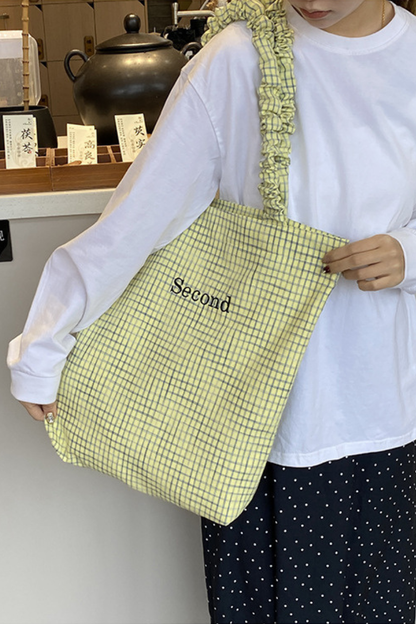 Women Fall Ruffle Strap Plaid Large Capacity Tote Bag