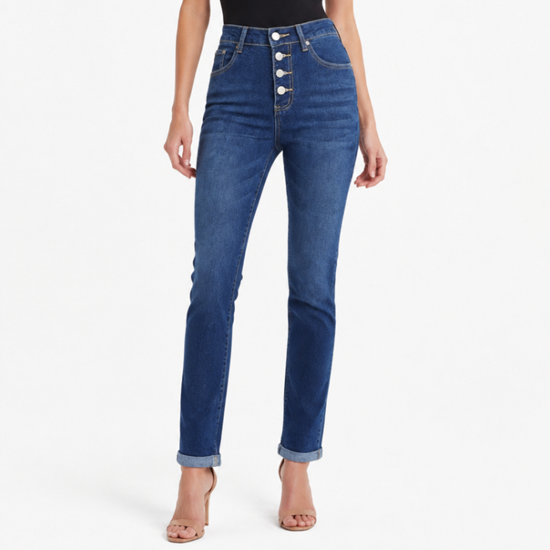 Women's High Waist Stretch Button Fly Skinny Jeans