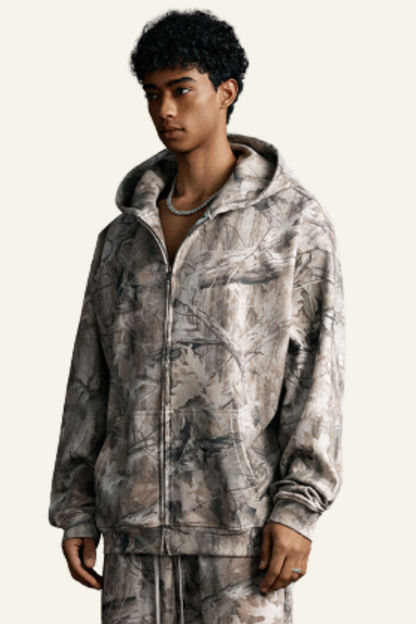 Men's Camouflage With Fleece Lining  Hooded Jacket