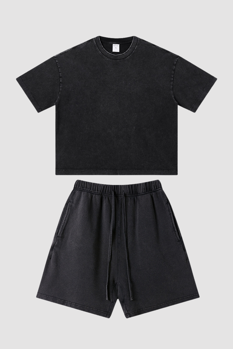 Men's Summer Washed Boxy Cotton Tee & Shorts Set