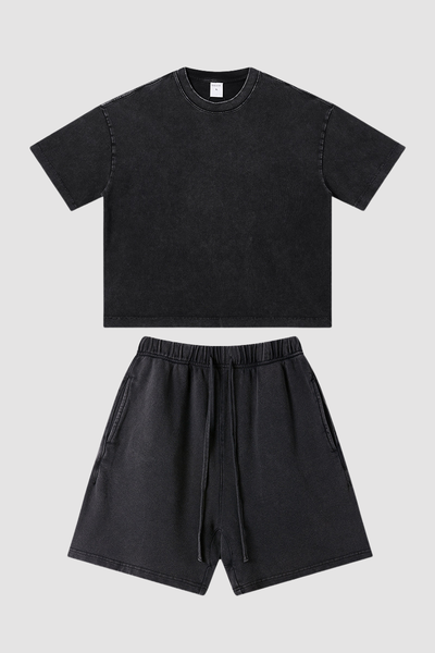 Unisex Summer Washed Boxy Cotton Tee & Shorts Set