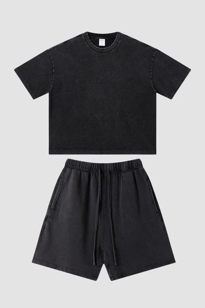 Men's Summer Washed Boxy Cotton Tee & Shorts Set