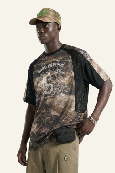 Men's Breathable Side Mesh Panelled Trendy Print T-Shirt