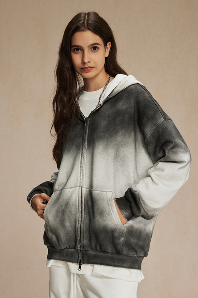 Women's Cotton Gradient-Dyed Vintage  Full-Zip Hooded Jacket
