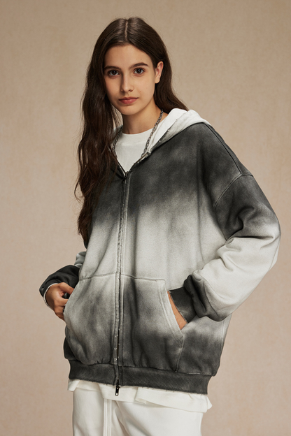 Women's Cotton Gradient-Dyed Vintage  Full-Zip Hooded Jacket