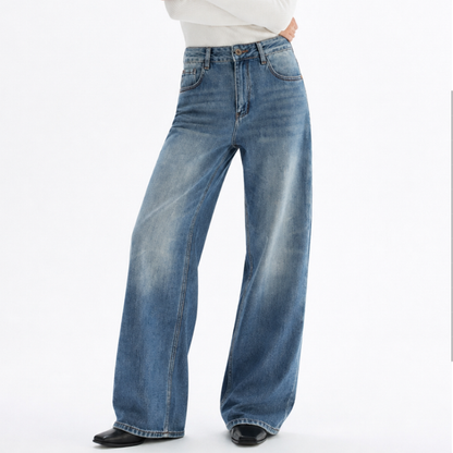 Women's Vintage Wash High Waist Straight Leg Jeans