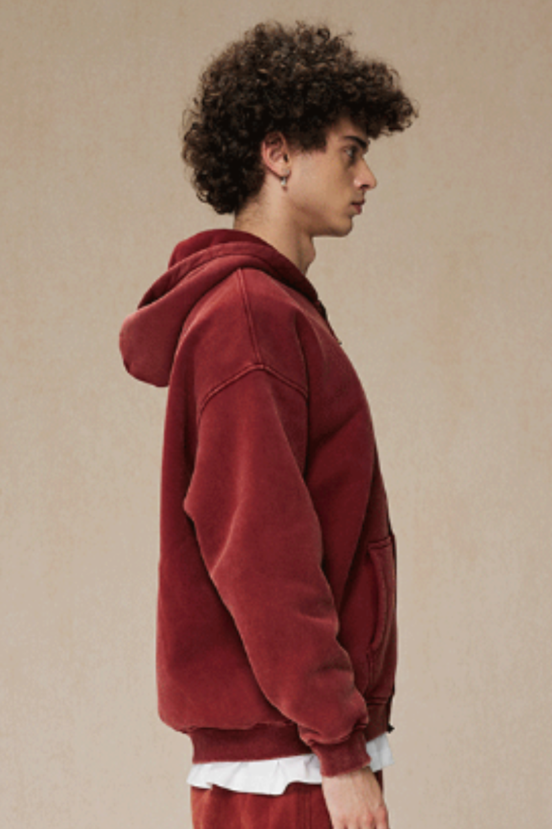 Men's Streetwear Wax-Dyed Vintage Solid Hooded Jacket