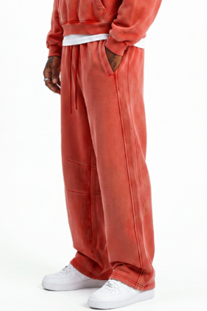 Unisex Fall Clothing Fleece-Lined Curved Wide-Leg Pants