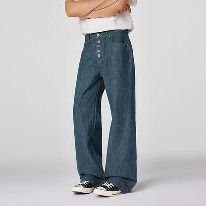 Men's Spring Cotton Button Fly Wide-Leg Flare Denim Jeans