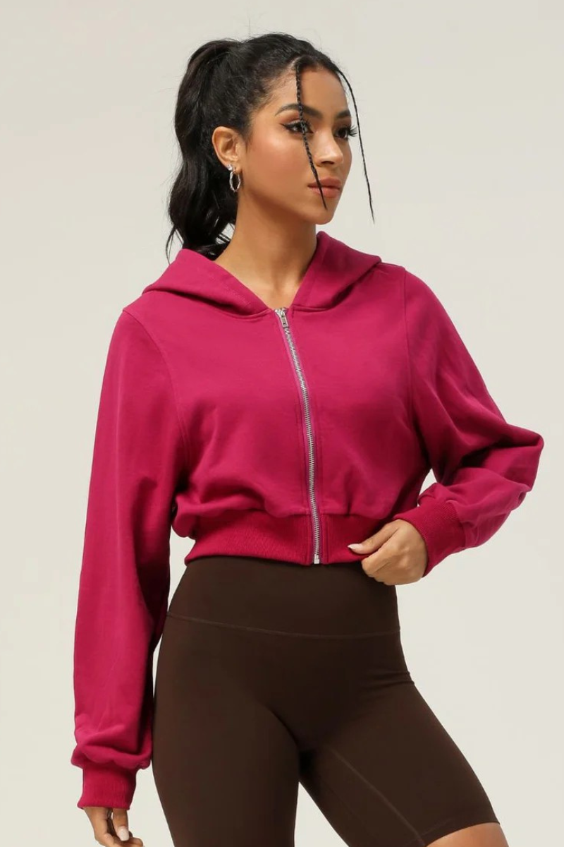 Cropped Waist-Tied Hooded Athletic Jacket