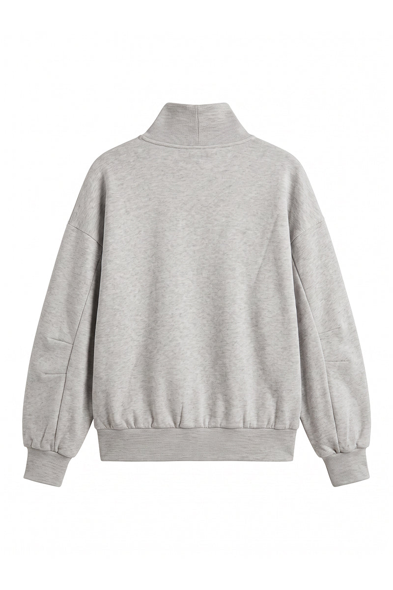 Unisex Fall Solid Fleece Loose Mock Neck Sweatshirt