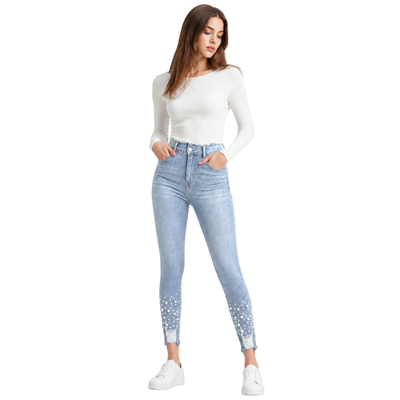 Women's High Waist Pearl Embellished Stretch Skinny Jeans