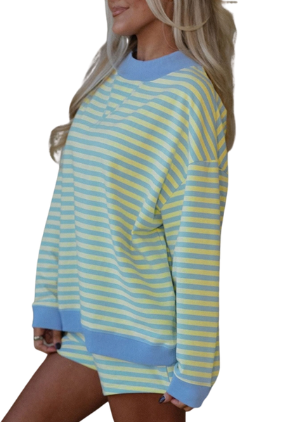 Women Summer Stripe Lounge Sweatshirt and Shorts Set