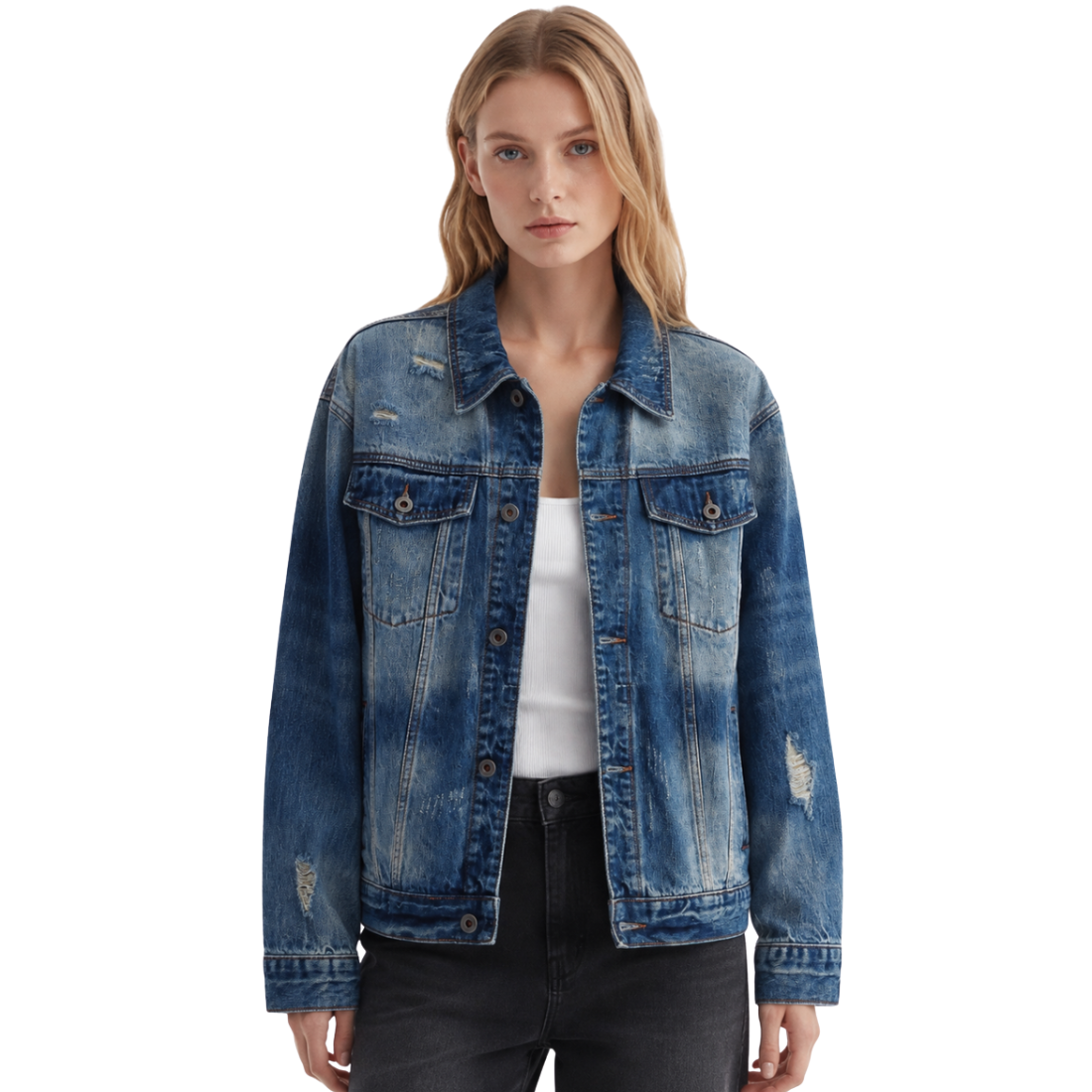 Women's Distressed Wash Denim Jacket