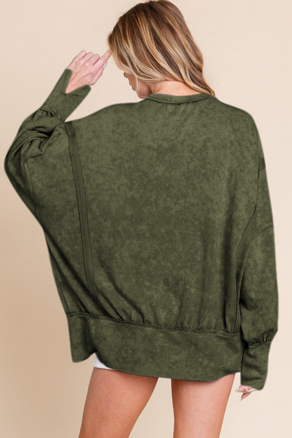Women Fall Washed Vintage Loose Crew Neck Sweatshirt