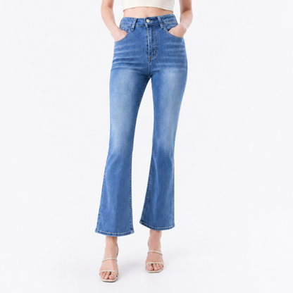 Women's High Waist Stretch Embroidered Pockets Flare Jeans