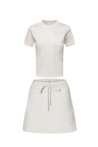 Women's Summer Short Sleeve A-Line Skirt Set - Solid Campus