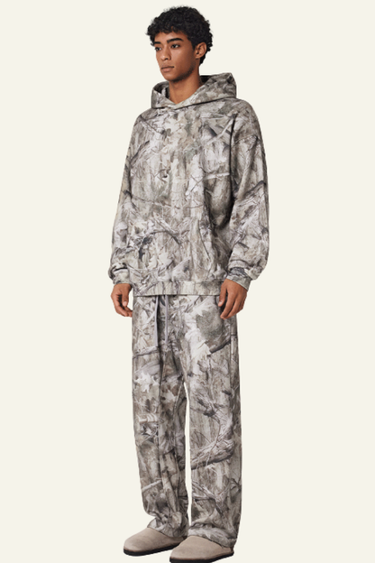 Men's Camouflage Set:Fleece-lined Hoodie And Casual Pants