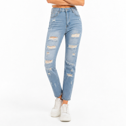 Women's High Waist Distressed Ripped Stretch Jeans