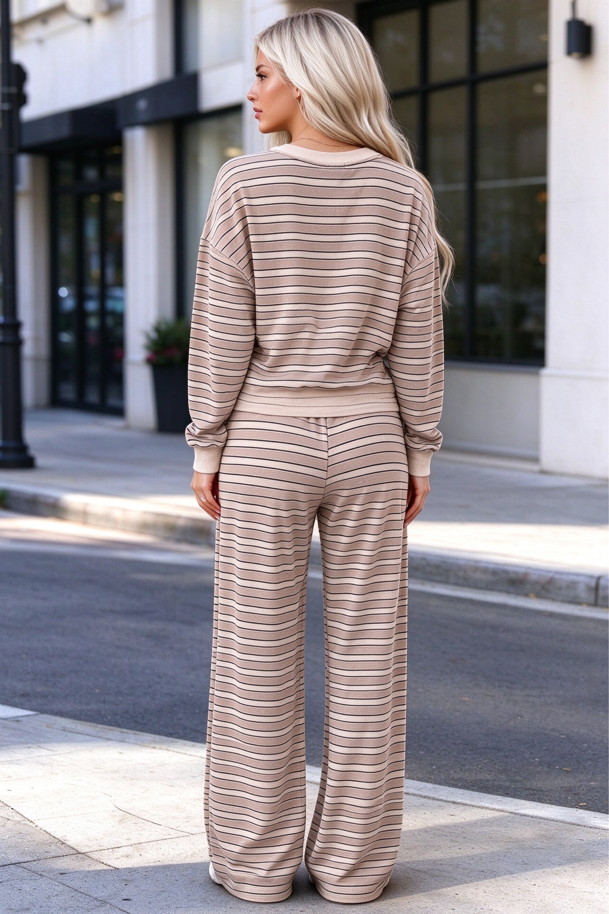 Women's Fall Stripe Print Lazy Style 2 Piece Set