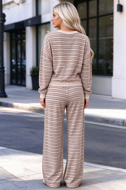Women's Fall Stripe Print Lazy Style 2 Piece Set