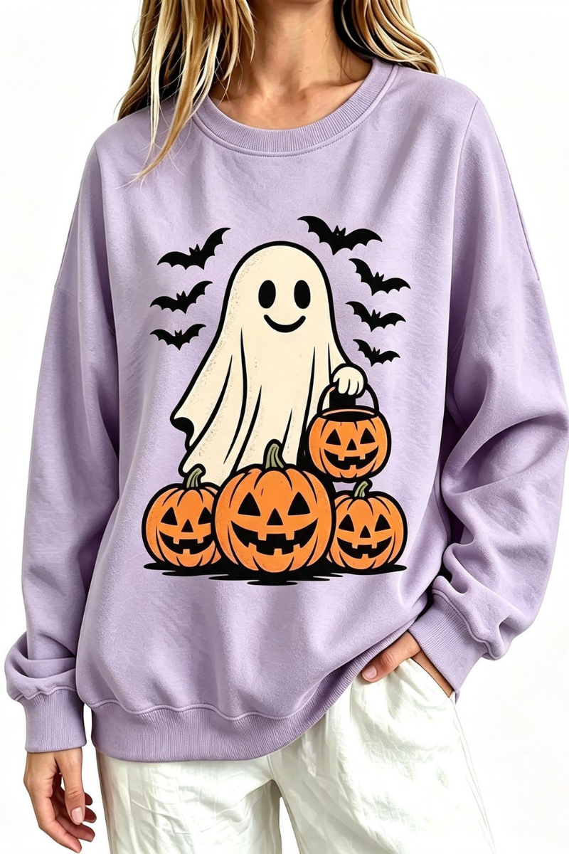 Women Fall Clothing Halloween Ghost Pumpkin Bat Sweatshirt