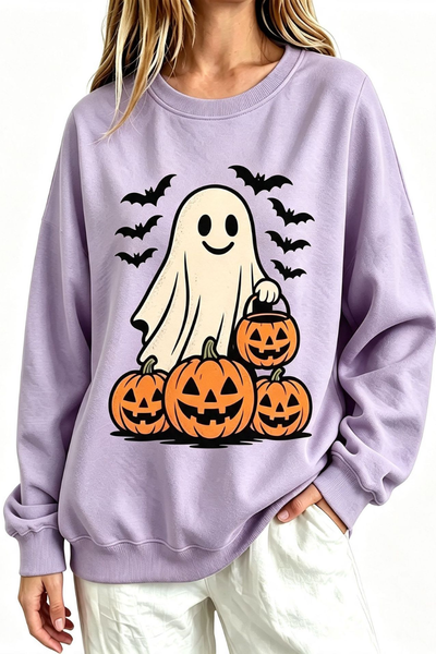 Women Fall Clothing Halloween Ghost Pumpkin Bat Sweatshirt