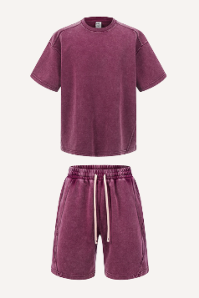 Women's Summer Lightweight Washed Patchwork Streetwear Set
